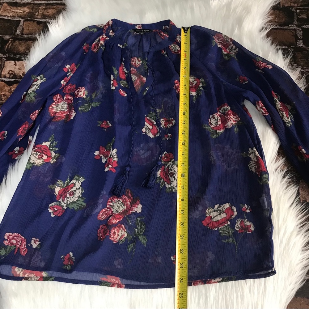 Lucky Brand Blue Sheer Peasant Blouse Floral Top - Picture 4 of 8